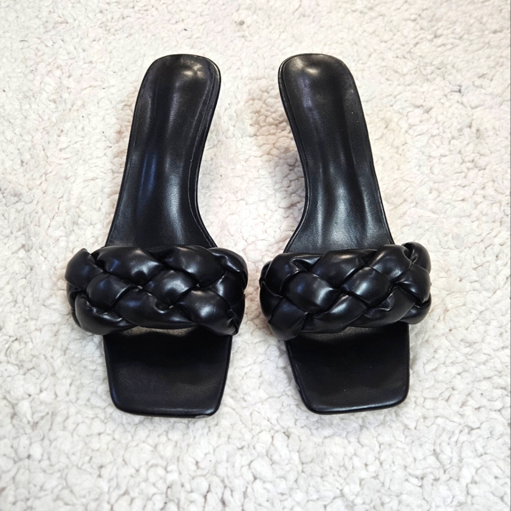 Sleek Black Mules with Braided Strap and Square Toe Size US 8 UK 39 - Picture 3 of 8
